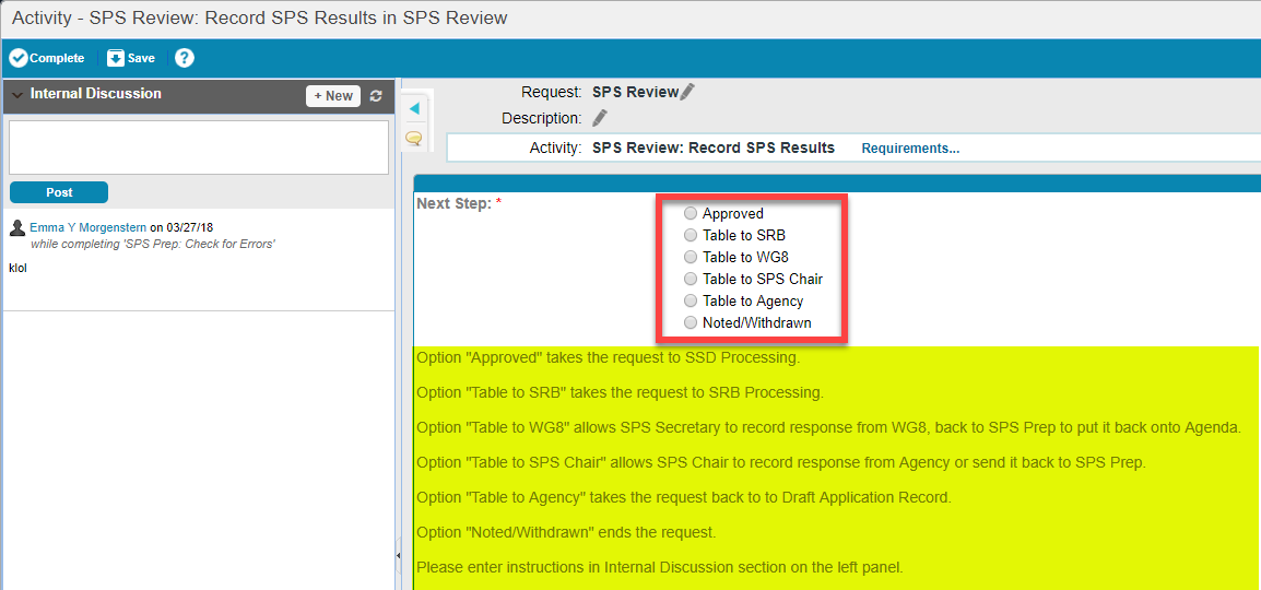 Record SPS Results Options